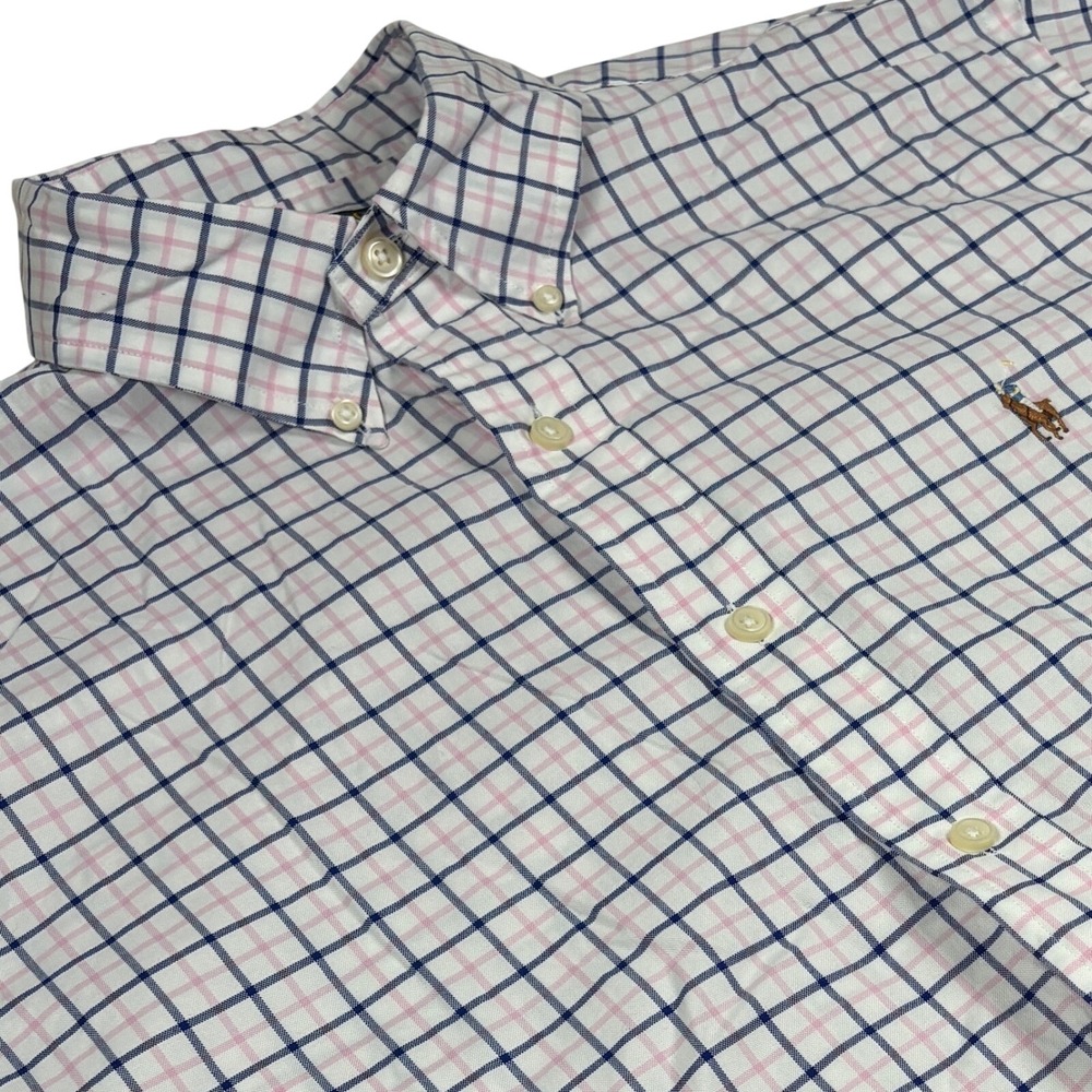 Polo Ralph Lauren Button Down Shirt Mens L Classic Fit White Check Flesh Pony